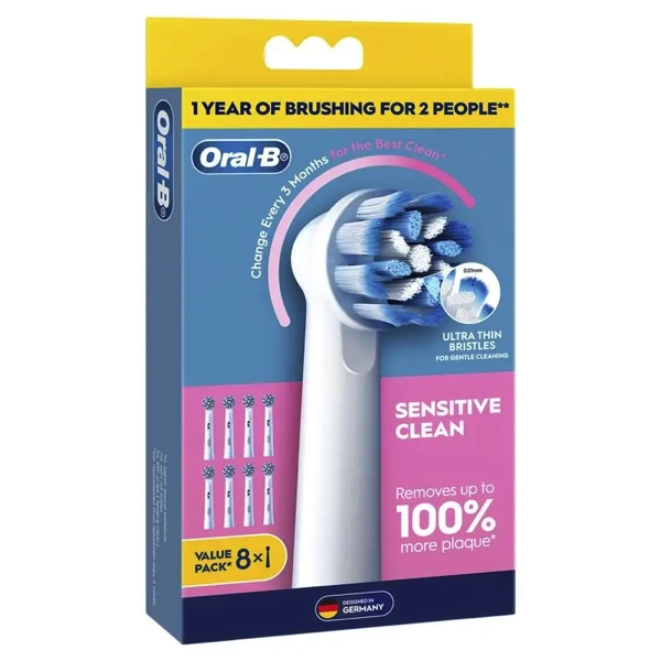 Zijaanzicht Oral-B Sensitive Clean Opzetborstels 8 stuks Wit