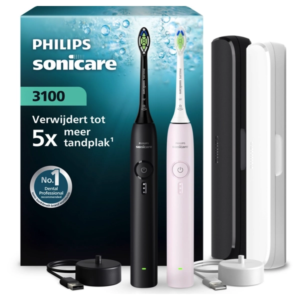 Philips Sonicare 3100 Duopack HX4072:42 Elektrische Tandenborstel Zwart en Roze