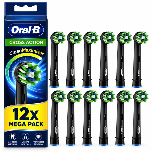 Oral-B Cross Action CleanMaximiser Opzetborstels Zwart 12 Stuks